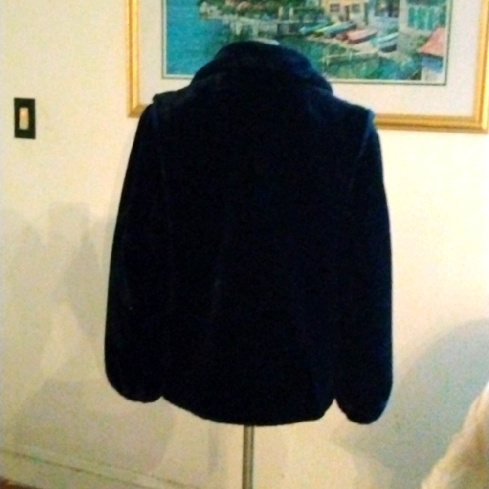 Vintage Navy Blue Plush Women's Jacket - Picture 4 of 8
